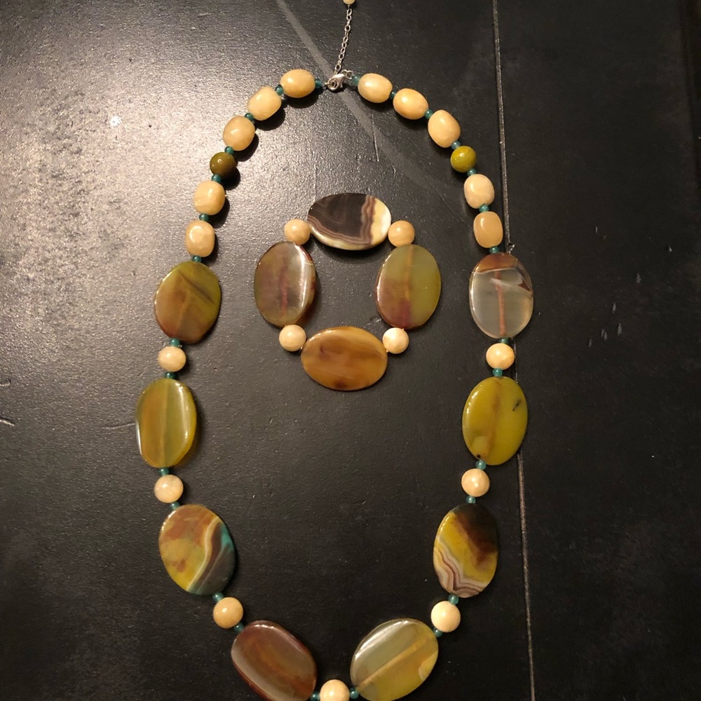 Stone multi shaped bead necklace and  bracelet.